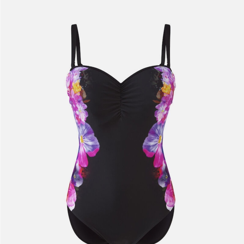 Panache Black and Pink One Piece Swimsuit Floral Design - Picture 6 of 7